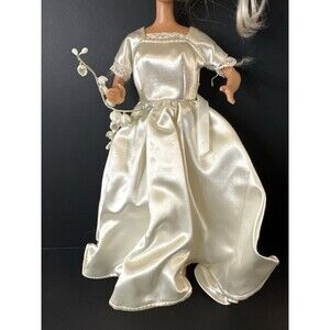 Vintage 1960s Barbie Clone or Handmade Wedding Dress – Satin Gown w/ Flowers